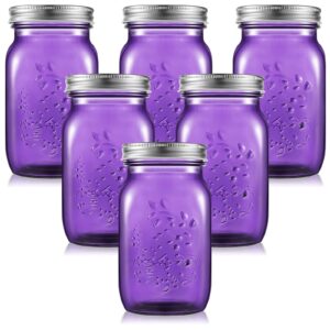 yinder 6 pack 32 oz mason jars with lids wide mouth colored canning jars glass container for storage canning fermenting pickling diy crafts decoration dishwasher not allowed (purple)