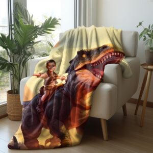 Personalized Dinosaur Blanket Velociraptor Jurassic Dinosaur Photo Face Blanket Dinosaur Birthday Gifts for Boys