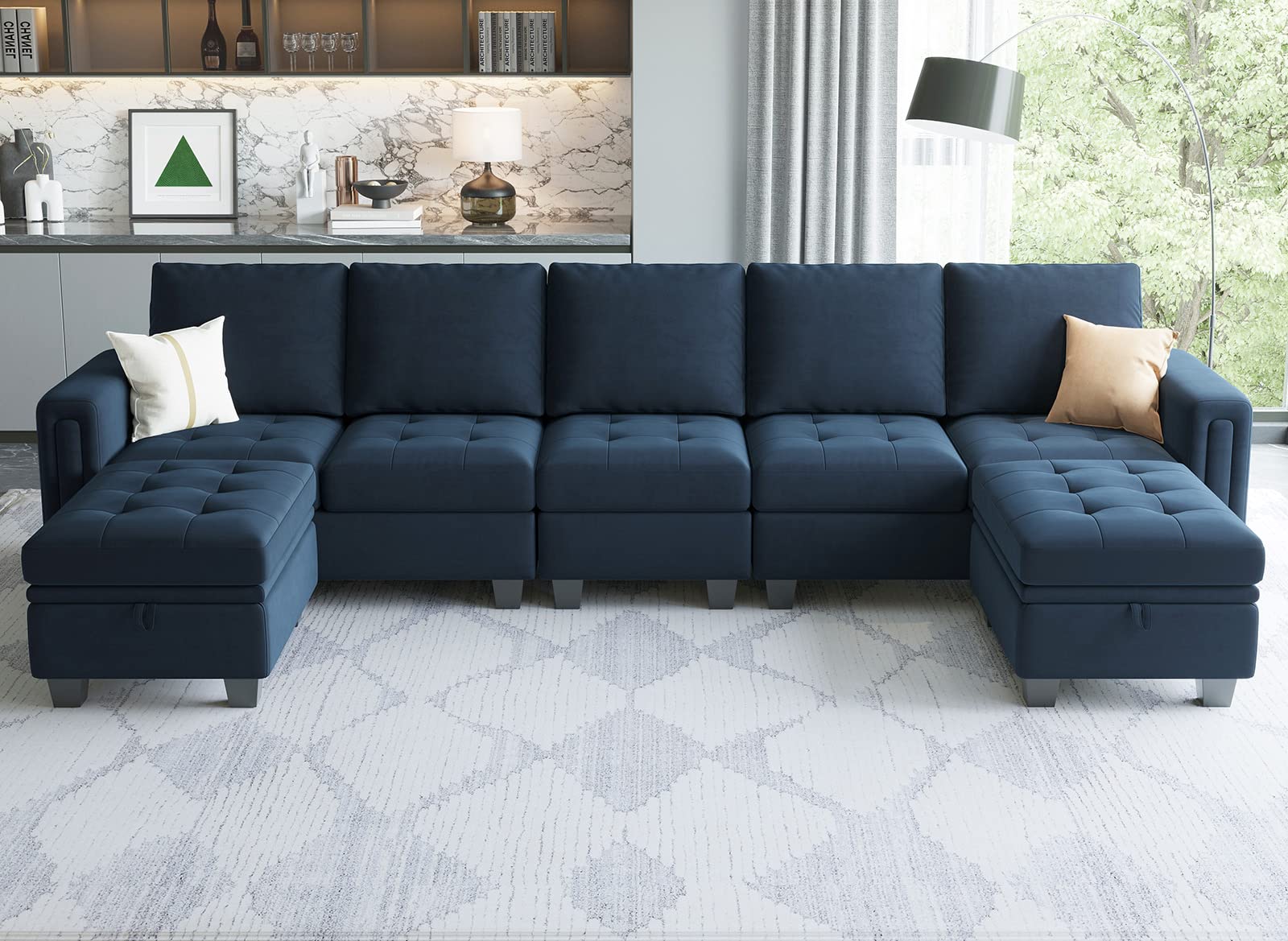 Belffin Velvet Long 2-Seat Module for Modular Sofa Sectional Couch Accent Armless 2 Seater Sofa Couch Chair Modern Fabric Blue