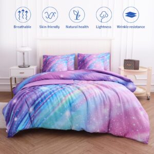 BQH Twin Comforter Set for Girls Galaxy Bedding 7pieces, Ombre Bedding Comforter Sets Rainbow Comforter, Glitter Bedding Twin Teen Comforter Sets for Girls (Twill Rainbow)