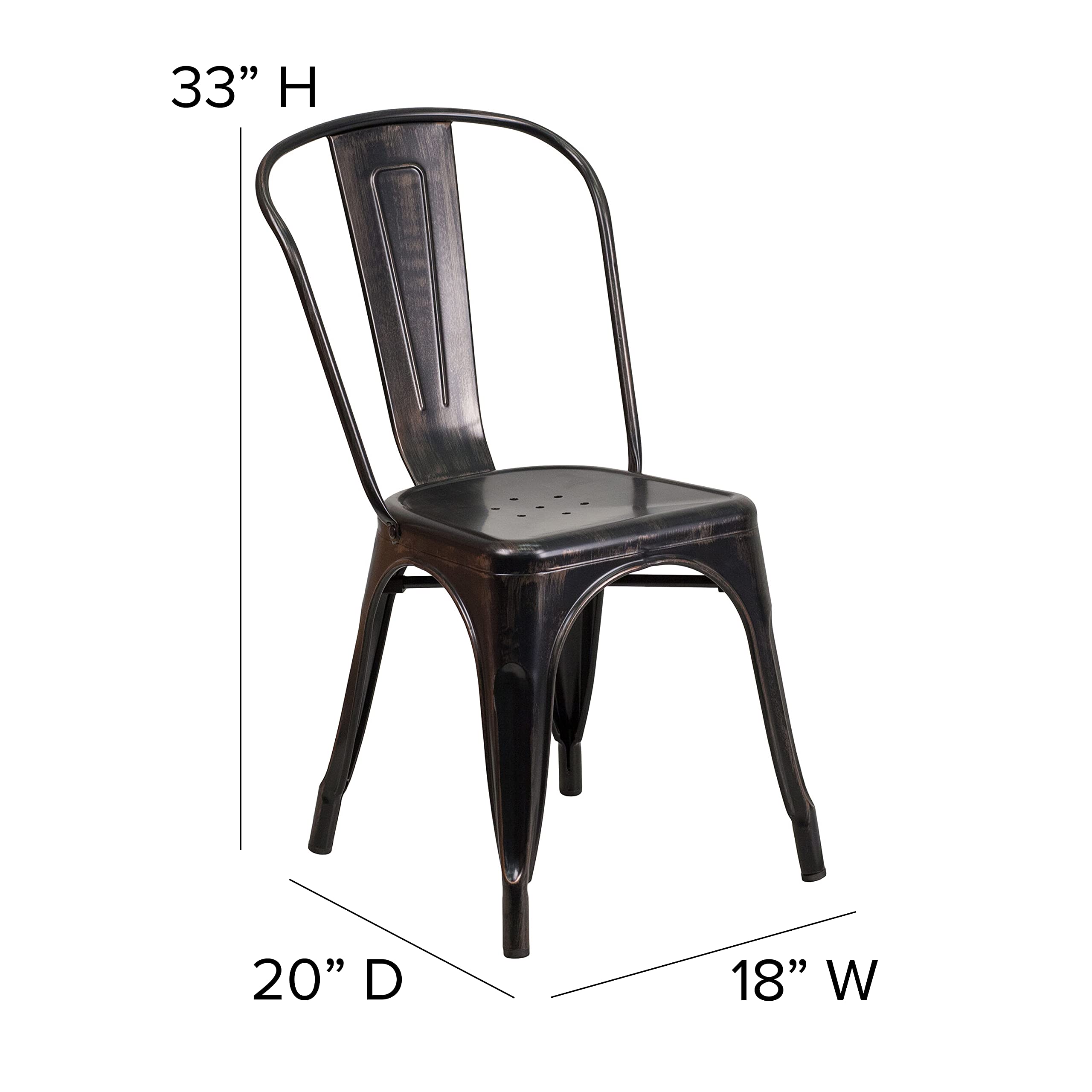 EMMA + OLIVER Perth Stacking Dining Chair - Antique Black Galvanized Steel Frame - Black Polyresin Seat - for Indoor/Outdoor Use