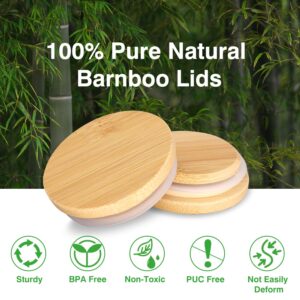 Lamnhin Oui Yogurt Jars Lids: 4 Pack of Natural Bamboo Wooden Lids with Silicone Seals and Bottle Labels for 5 Oz Oui Yogurt Jars