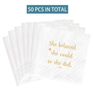 She Believed She Could So She Did Napkins, Graduation Napkins Decorations for Girls Her, College High School Graduation Party Decoration Gift, 2023 Graduation Party Decorations (4.5 x 4.5 In, 50Pcs)