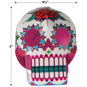 Beistle 6 Piece Three Dimensional Sugar Skull Day of The Dead Centerpieces Eye-Catching Dia De Los Muertos Party Decorations, Made in USA Since 1900, 5" x 4.5", Multicolor