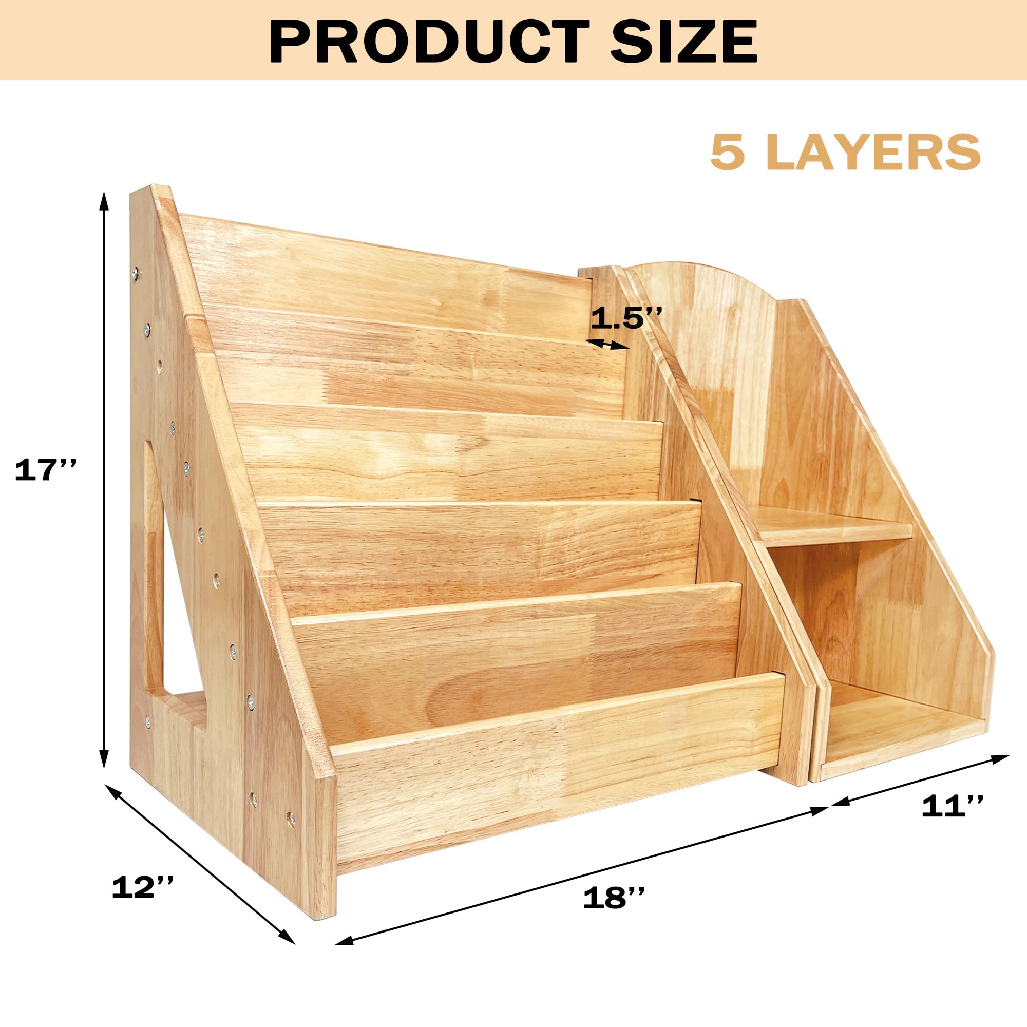 koretech Bookshelf for Toddler Wooden Book Display Shelf for Toddler Bookcase (Bookshelf + Storage Rack)