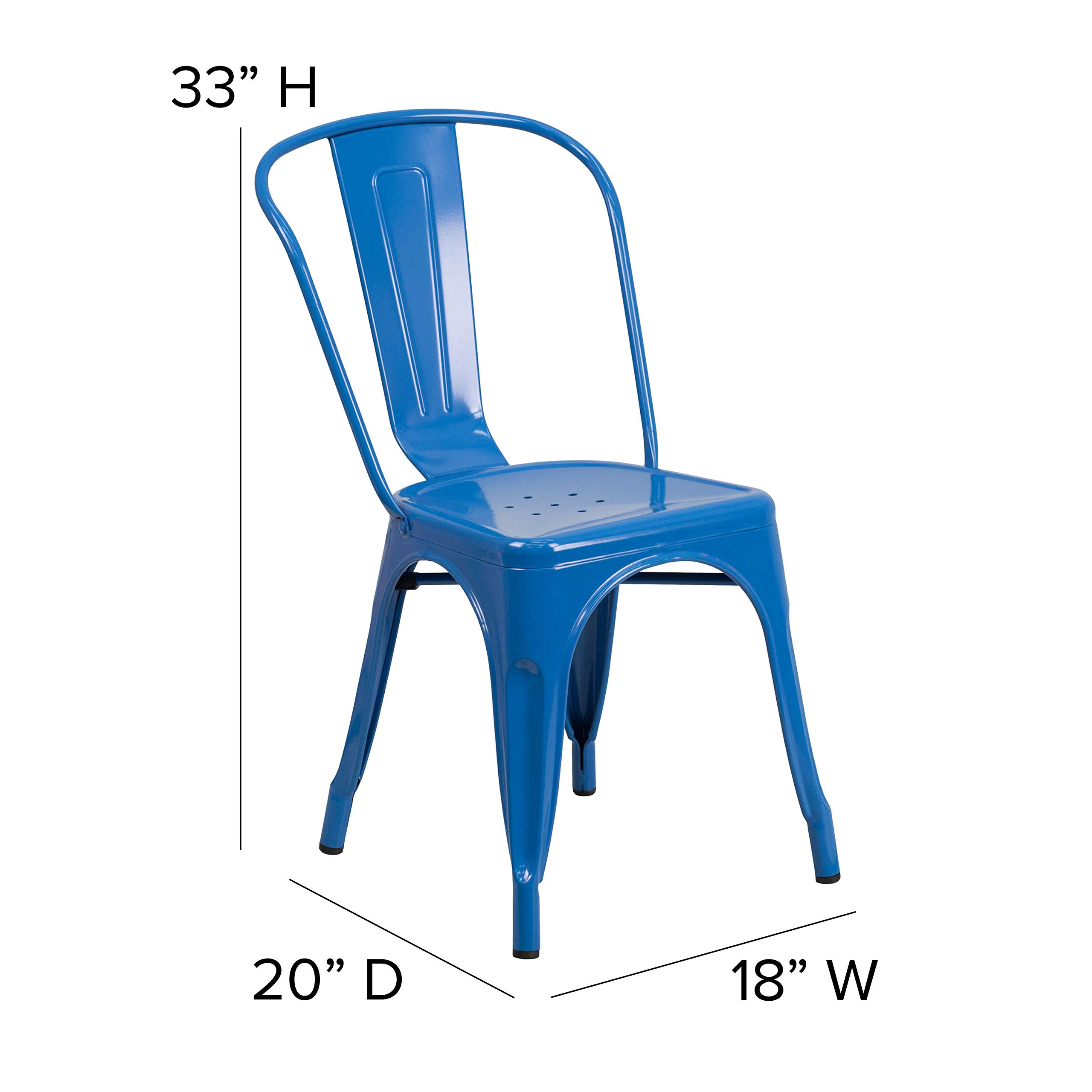 EMMA + OLIVER 4 Pack Blue Metal Indoor-Outdoor Stackable Chair - Restaurant Chair - Bistro Chair