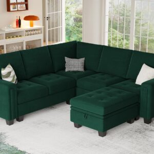 Belffin Velvet Ottoman Module with Storage for Modular Sofa Sectional Couch Rectangular Ottoman with Storage Ottoman Bench Footstool Green