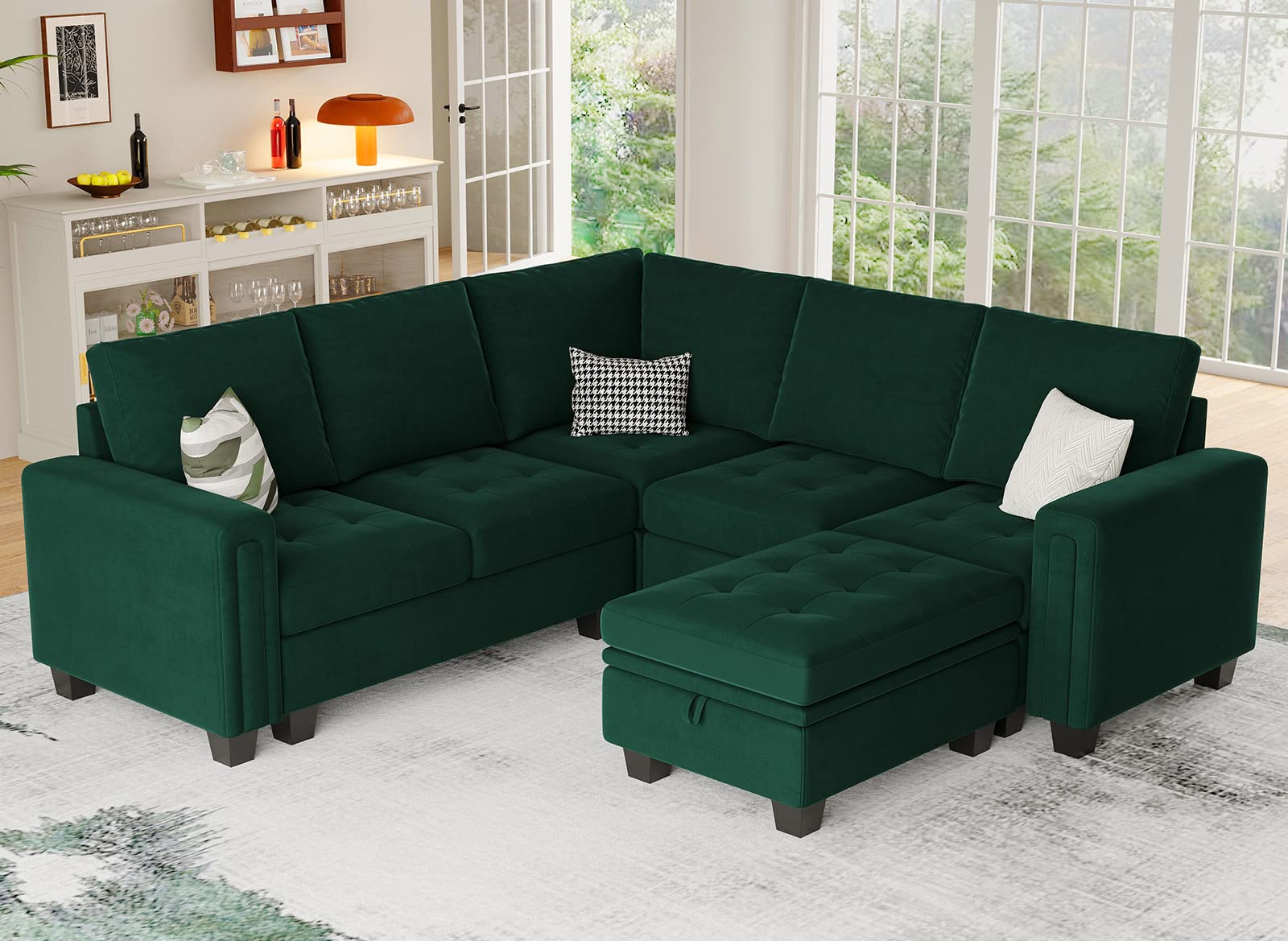 Belffin Velvet Ottoman Module with Storage for Modular Sofa Sectional Couch Rectangular Ottoman with Storage Ottoman Bench Footstool Green