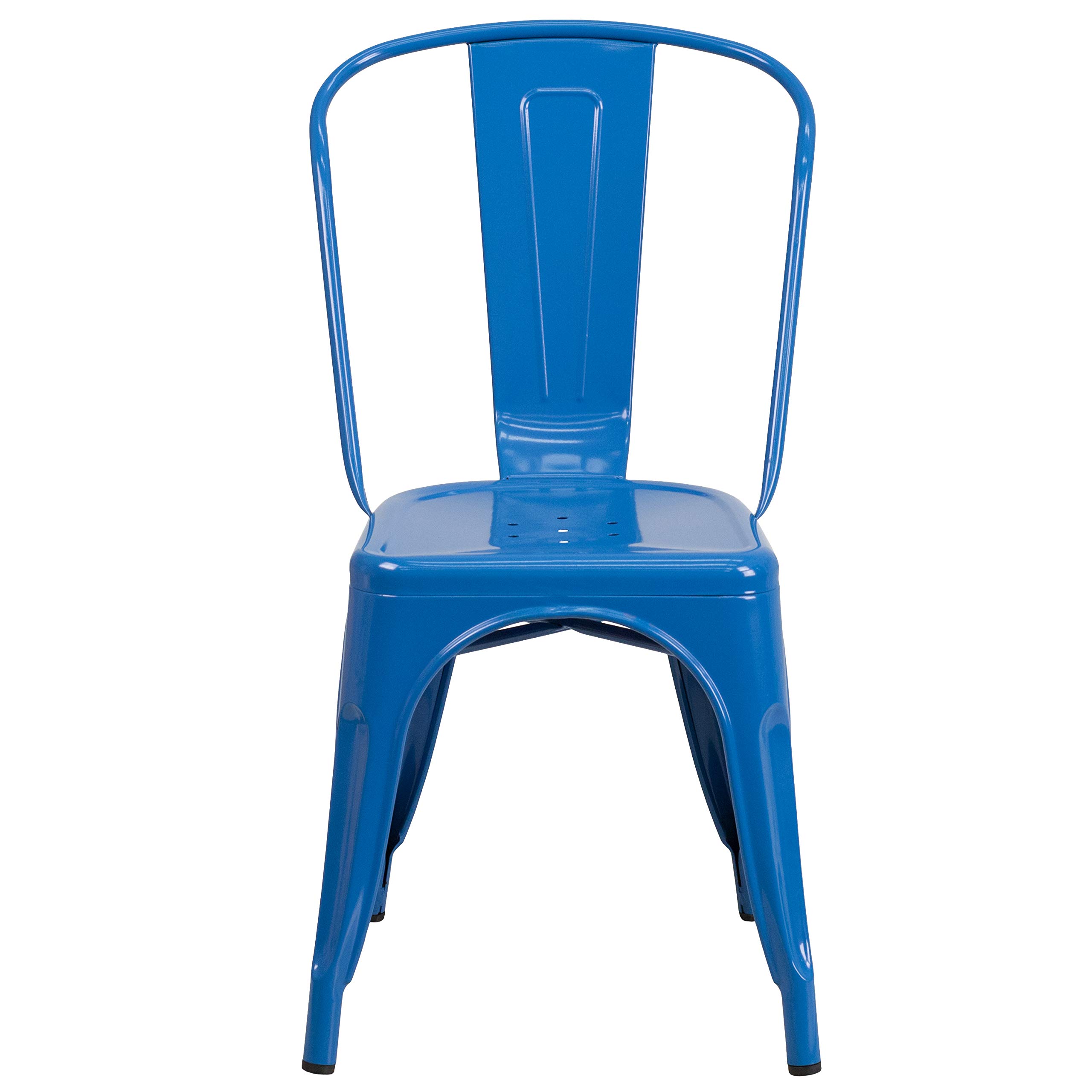 EMMA + OLIVER 4 Pack Blue Metal Indoor-Outdoor Stackable Chair - Restaurant Chair - Bistro Chair