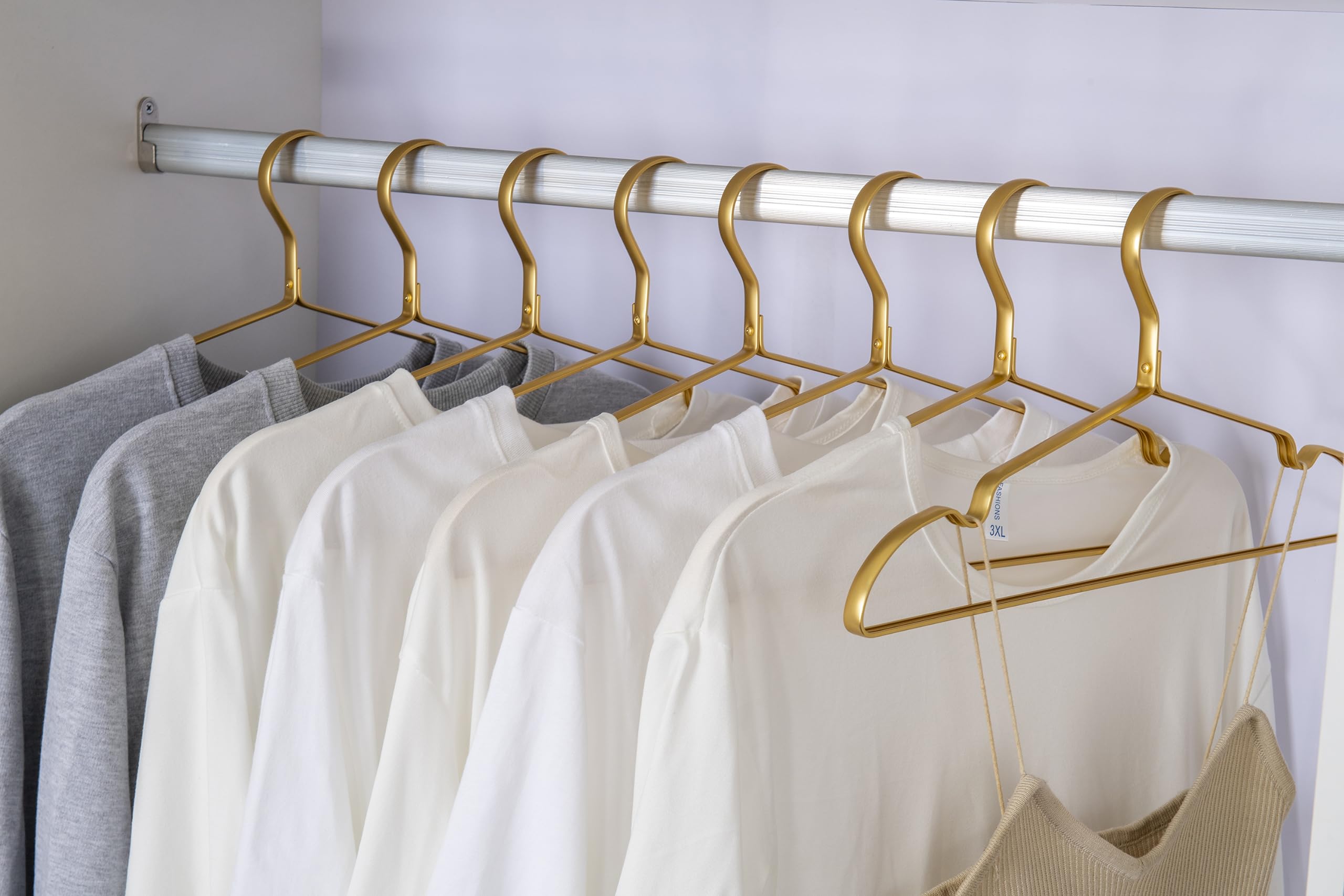 Matte Gold Aluminum Clothes Hangers, 16.5” Extra Smooth & Sturdy Metal Coat Shirt Dress Hanger, Light & Sturdy Metal Rack for Jacket Trouser Pant Slack 20 Pack HL07G