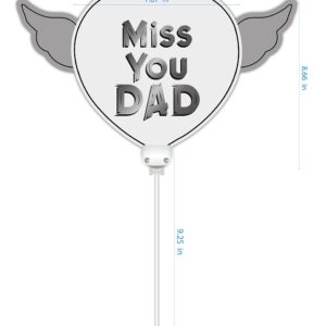 Heavenly Balloons on a stick Miss You Dad (blue) balloon heart shaped with angel wings