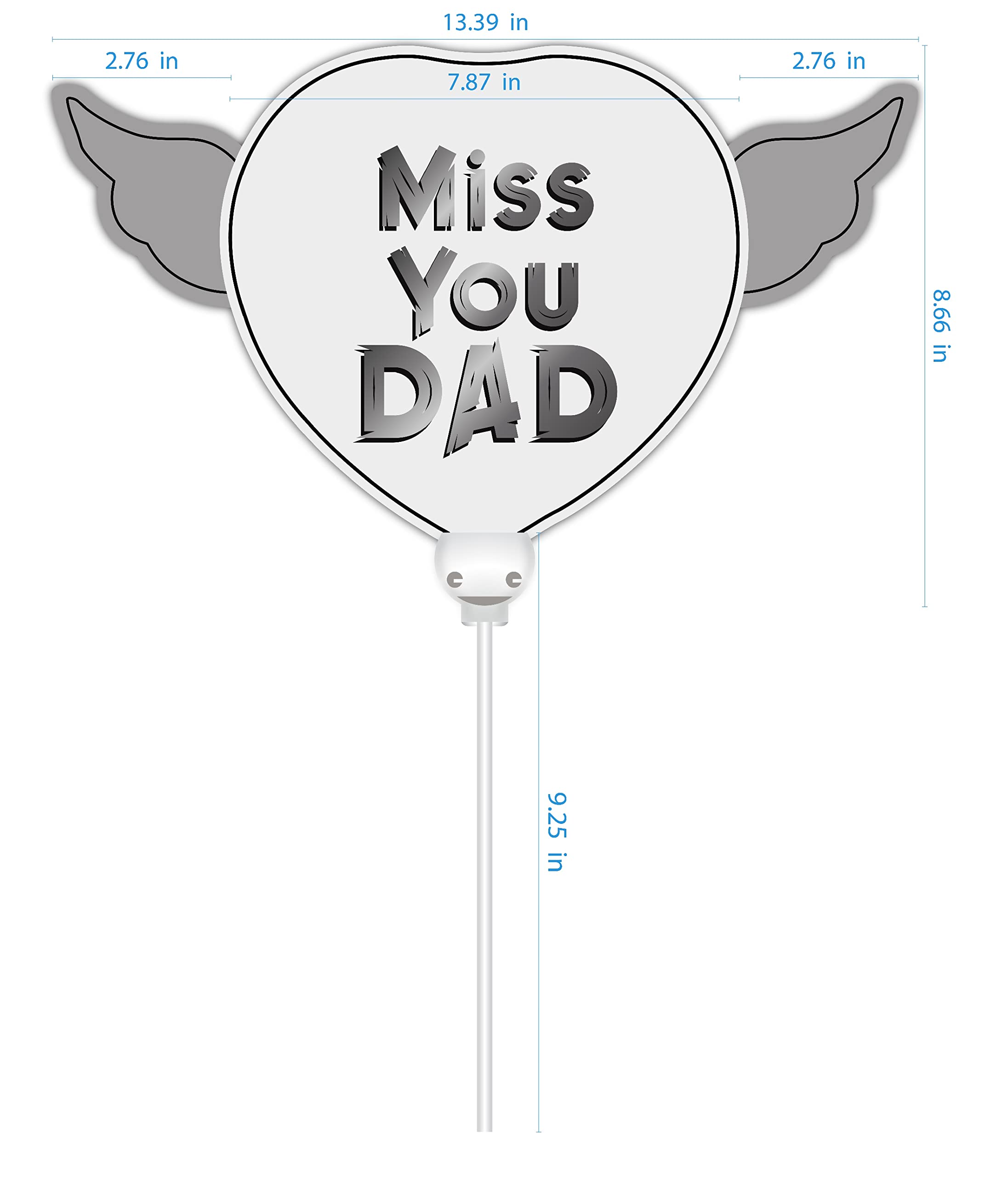 Heavenly Balloons on a stick Miss You Dad (blue) balloon heart shaped with angel wings