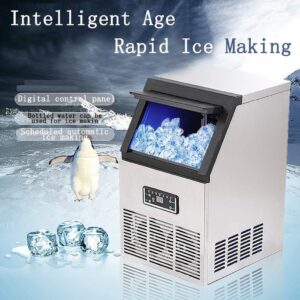 TONPOP Ice Makers Industrial Ice Machine Commercial Ice Machine Hd Display One-Button Cleaning 50Kg 10 Minutes Fice Making (Size : Barreled into Water)