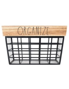 rae dunn organize wire storage basket – metal and light wood organizer – decorative storage bin – home & office organizers for desk, bedroom, living room, closet and more dark brown /inorganize/in