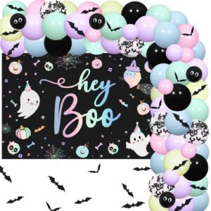 pastel halloween party decorations halloween balloon garland arch kit with hey boo backdrop bat wall stickers for halloween baby shower birthday party supplies