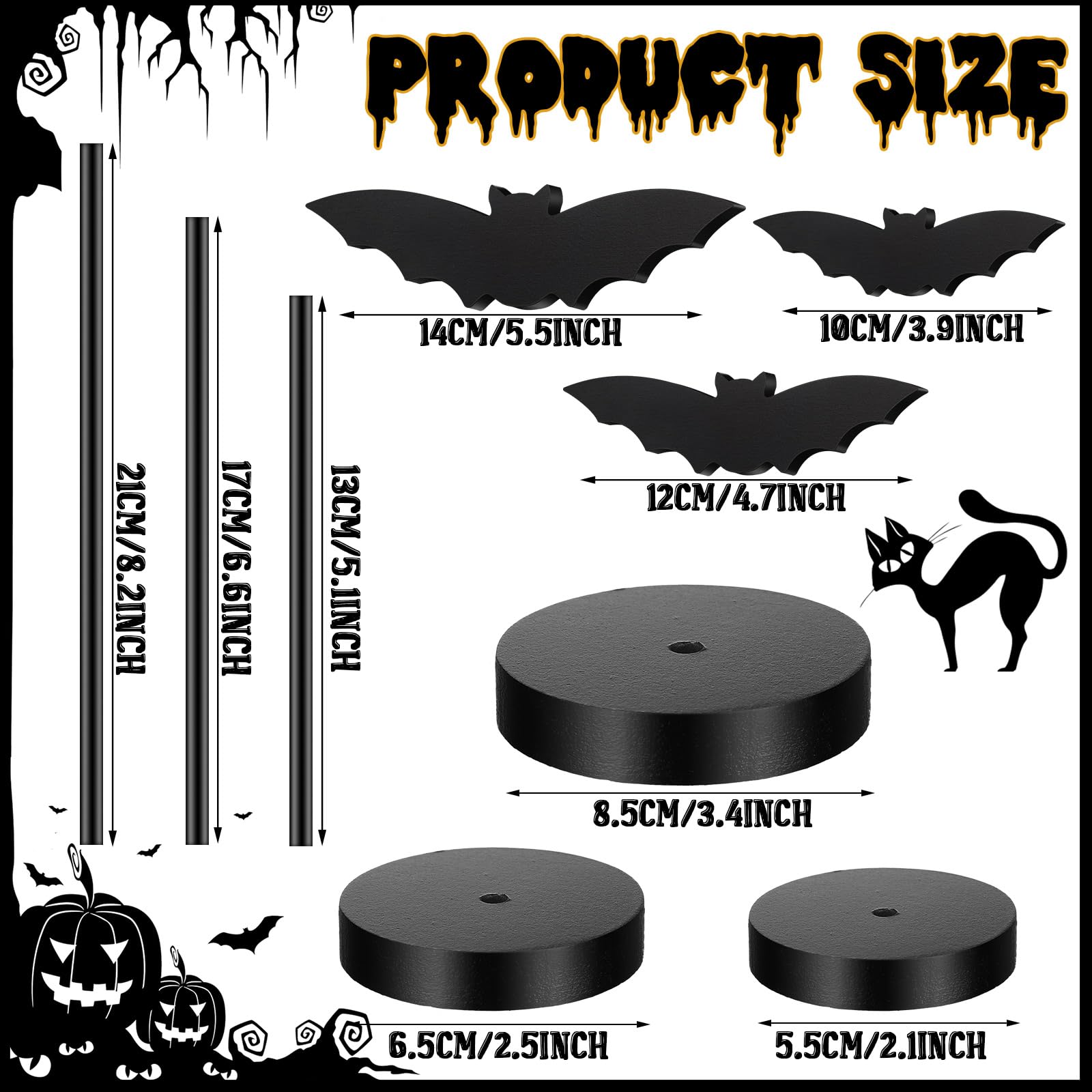 6 Pieces Halloween Table Decorations Tall Standing Bat Decor Wood Sign Block Wooden Bats Centerpieces Rustic Tabletop Home Table Topper Sign for Halloween Party Favor Home Room Decor