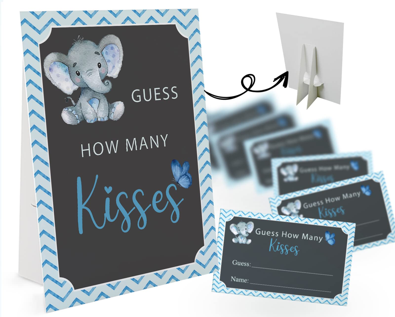 Guess How Many Kisses Are in the Jar Game-1 Standing Sign and 50 Guessing Cards, Elephant Bridal Shower Games, Baby Shower Sign, for Boys Girls Baby Shower Favors and Weddings Party Decoration-19