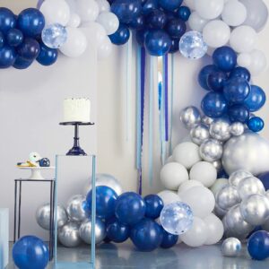 CANREVEL 127pcs Navy Blue Silver Balloons Garland Kit White Silver Confetti Balloons Arch Kit for Birthday Party Baby Shower Wedding Graduation Prom Decorations