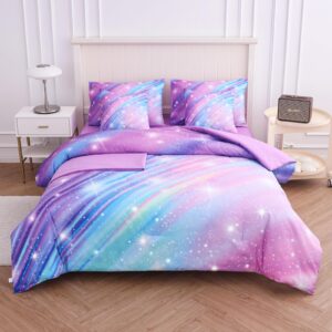 bqh twin comforter set for girls galaxy bedding 7pieces, ombre bedding comforter sets rainbow comforter, glitter bedding twin teen comforter sets for girls (twill rainbow)