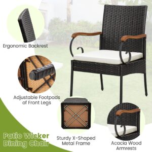 Tangkula Patio Wicker Chairs Set of 4, All Weather Heavy Duty Outdoor PE Rattan Dining Chairs, with Soft Zippered Cushion, for Backyard, Balcony, Poolside (2, Off White)