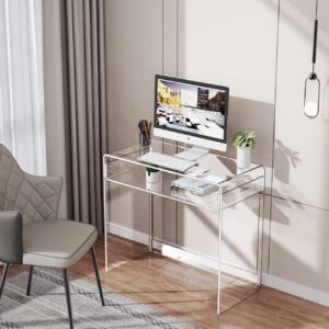 solaround Acrylic Desk Laptop Study Table Home Office Console Table Entrance Table, 33.5'' x 15.7'' x 29.5'' (Clear)