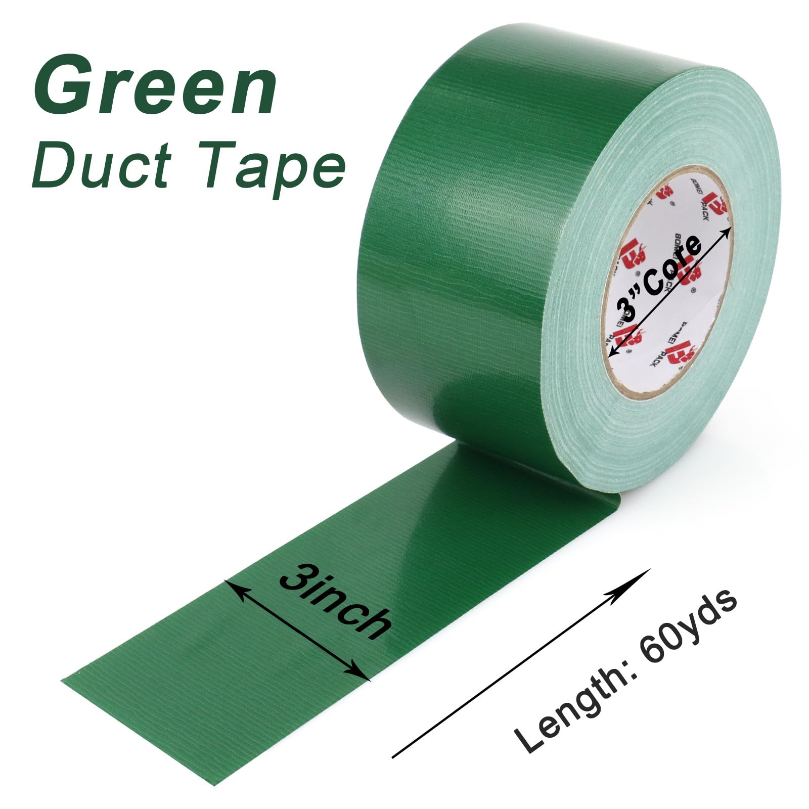 BOMEI PACK 3 Inch Green Duct Tape Waterproof,Heavy Duty,3 Inch x 60 Yards,9 Mil Industrial Grade Green Duct,No Residue,Strong,Flexible and All Weather,Professional for Indoor & Outdoor Use