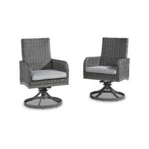 signature design by ashley elite park casual outdoor resin wicker swivel chair with cushion, 2 count, gray