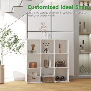 C&AHOME Cube Storage, 9-Cube Bookshelf, Plastic Closet Cabinet Organizer, DIY Stackable Bookcase, Modular Shelving Units Ideal for Home, Office, Kids Room, 36.6" L x 12.4" W x 48.4" H Milky UPCS09M