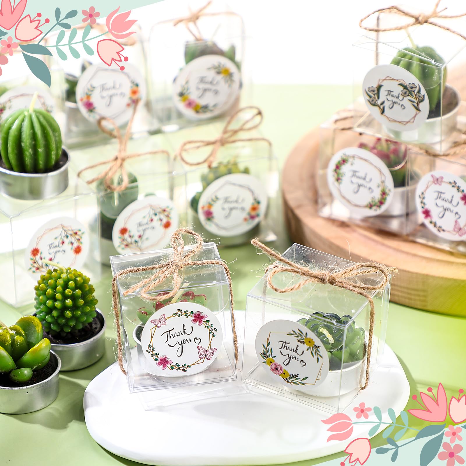 MTLEE 24 Set Succulent Cactus Candles Delicate Cactus Tealight Candle Decorative Unscented Mini Plant Candle for Thanksgiving Christmas Baby Shower Fiesta Party Favor Home Decor Spa Birthday Wedding