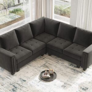 Belffin Velvet Single Seat Module for Modular Sectional Sofa Couch Accent Armless Sofa Couch Chair Modern Fabric Grey