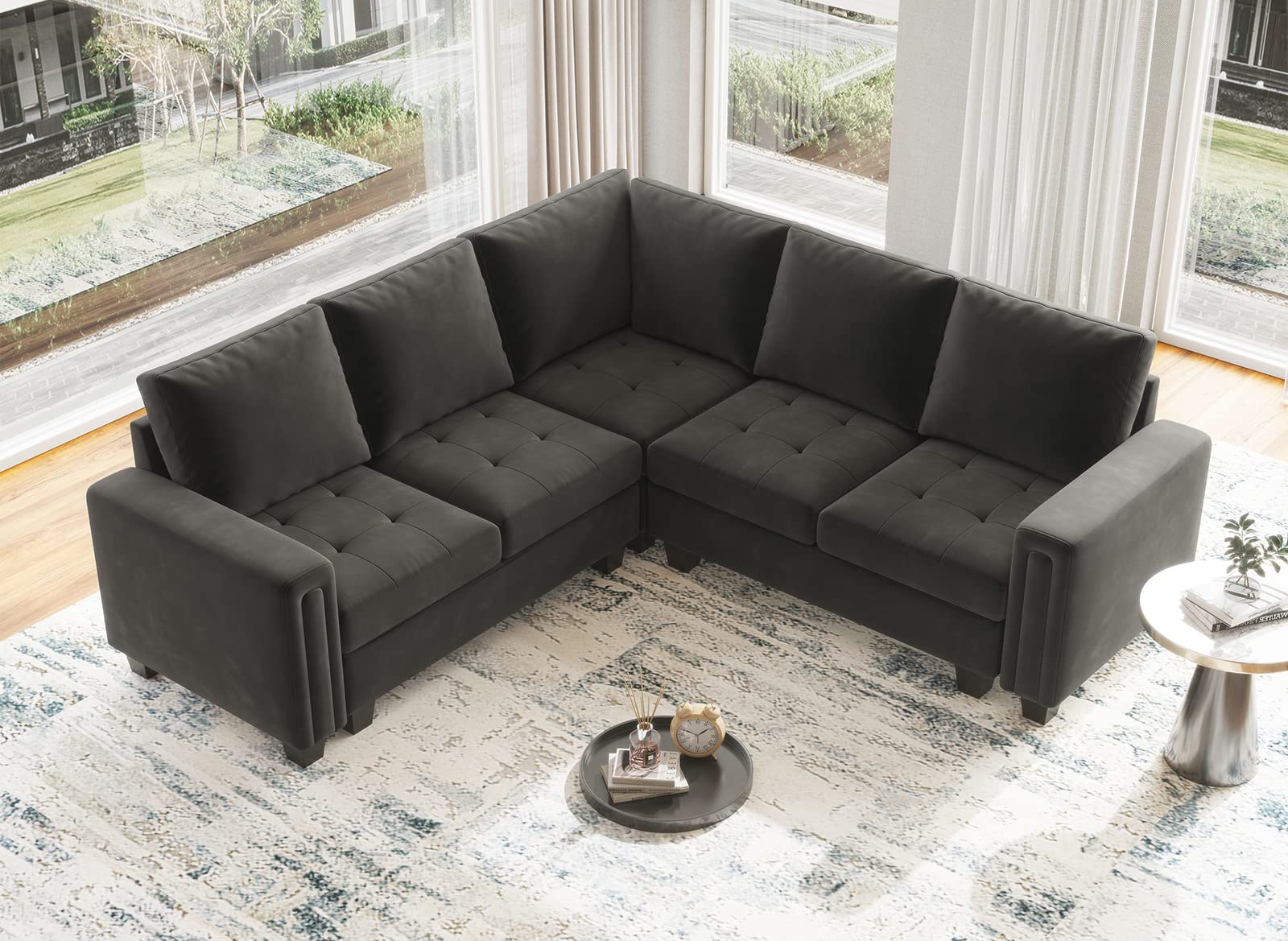 Belffin Velvet Corner Seat Module for Modular Sectional Sofa Couch Corner Sofa Couch Chair Grey