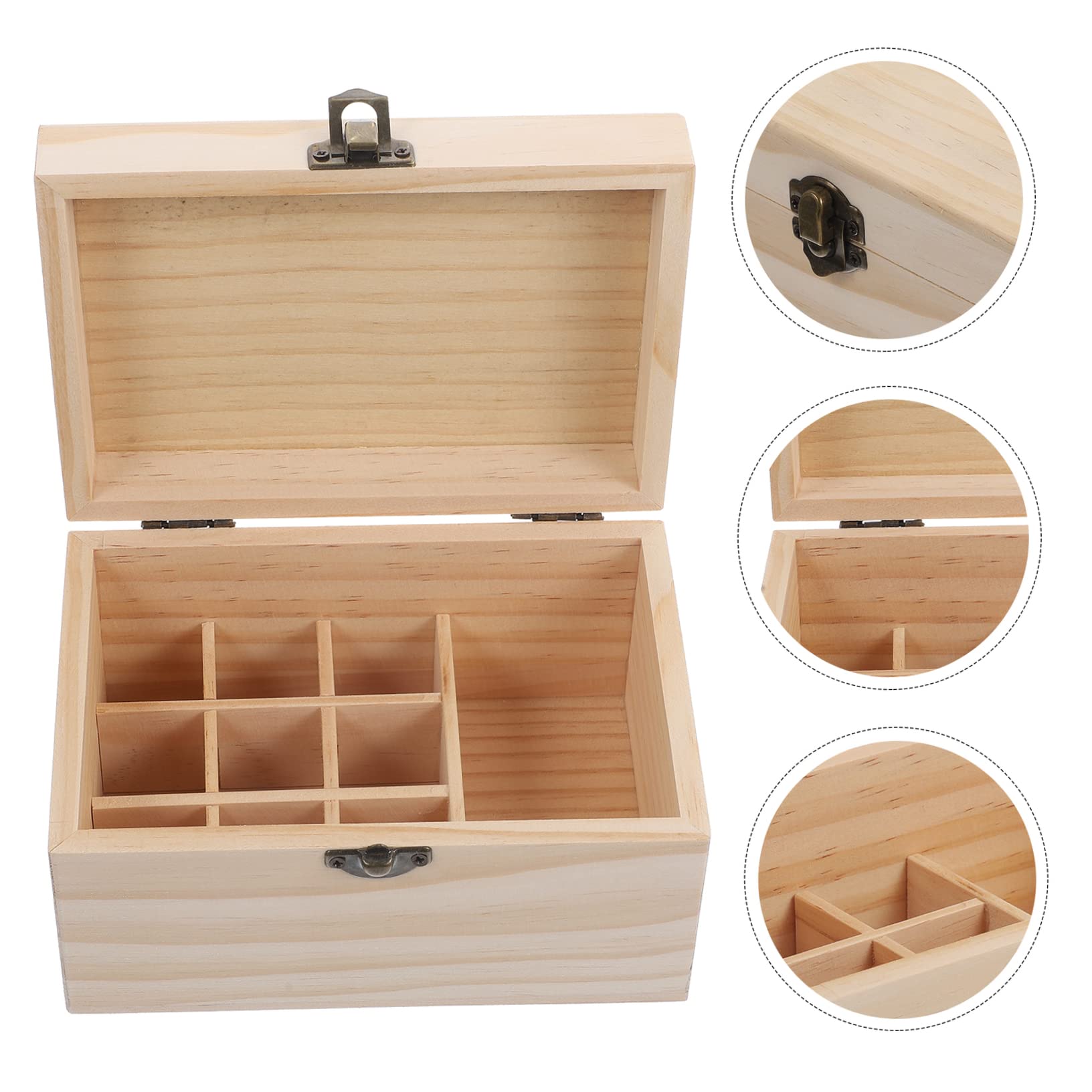 HONMEET Box wooden essential oil case delicate wooden pine essential oil box bead pine wood essential oil bottle container Multiple slots nail polish holder Bottled essential oil storage