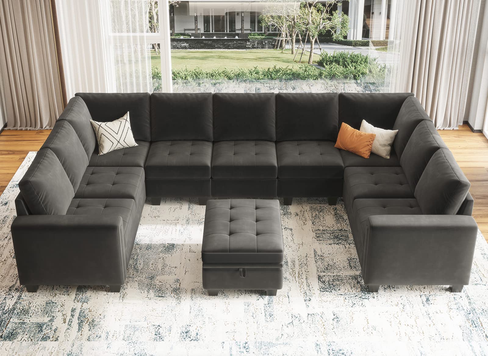 Belffin Velvet Single Seat Module for Modular Sectional Sofa Couch Accent Armless Sofa Couch Chair Modern Fabric Grey