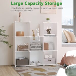 C&AHOME Cube Storage, 9-Cube Bookshelf, Plastic Closet Cabinet Organizer, DIY Stackable Bookcase, Modular Shelving Units Ideal for Home, Office, Kids Room, 36.6" L x 12.4" W x 48.4" H Milky UPCS09M