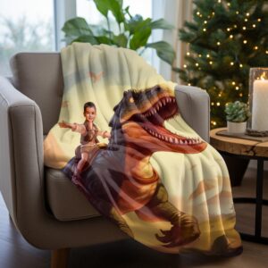 Personalized Dinosaur Blanket Velociraptor Jurassic Dinosaur Photo Face Blanket Dinosaur Birthday Gifts for Boys