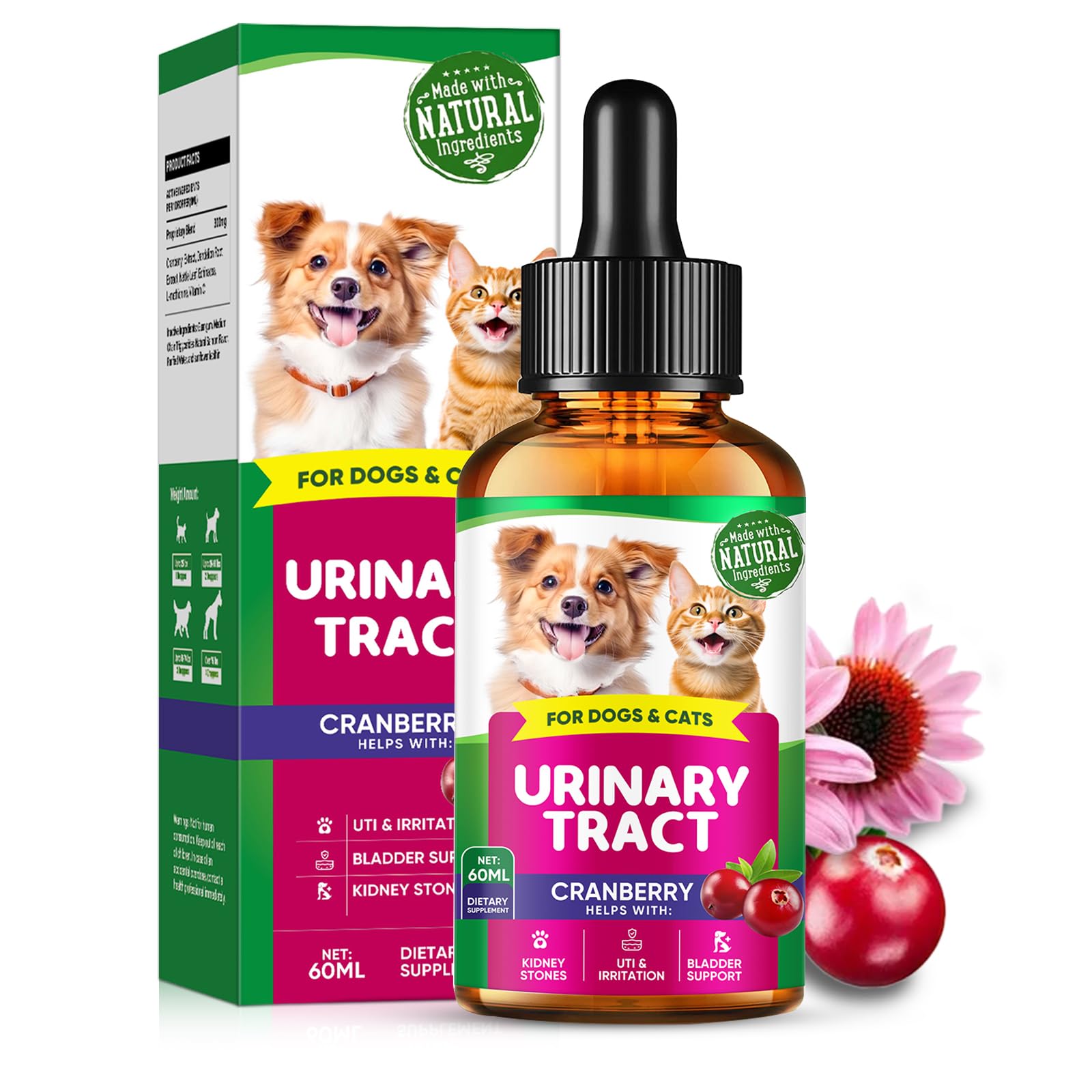 Urinary Tract Infection Treatment Drops for Dogs, UTI Treatment with Cranberry-Kidney for Pet Renal Health, Prevent Incontinence & Bladder Stones