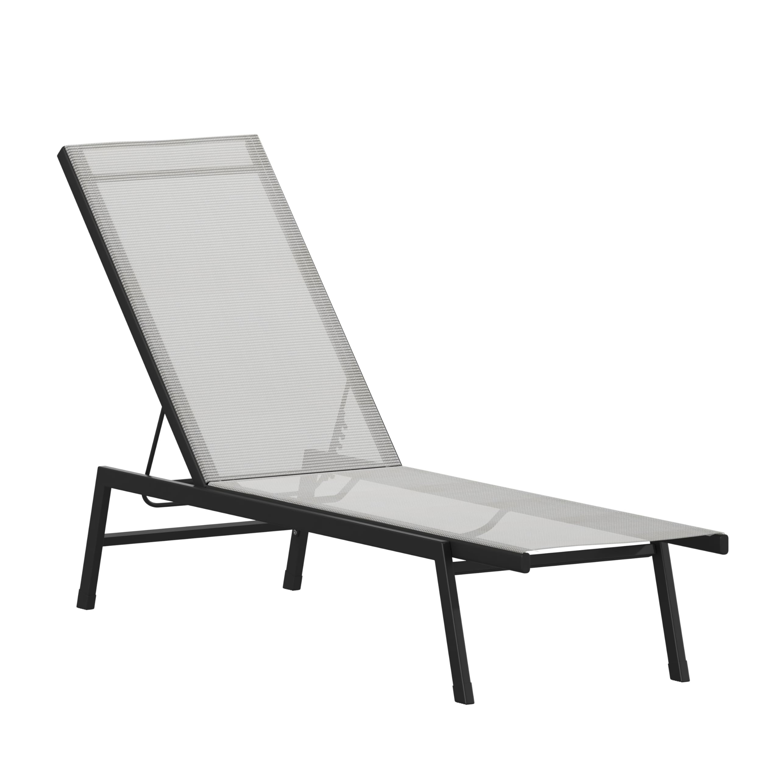 EMMA + OLIVER Braelin Adjustable Patio Chaise Lounge - Gray Textilene Seat - Armless Design - 5 Recline Positions - Metal Frame - All-Weather