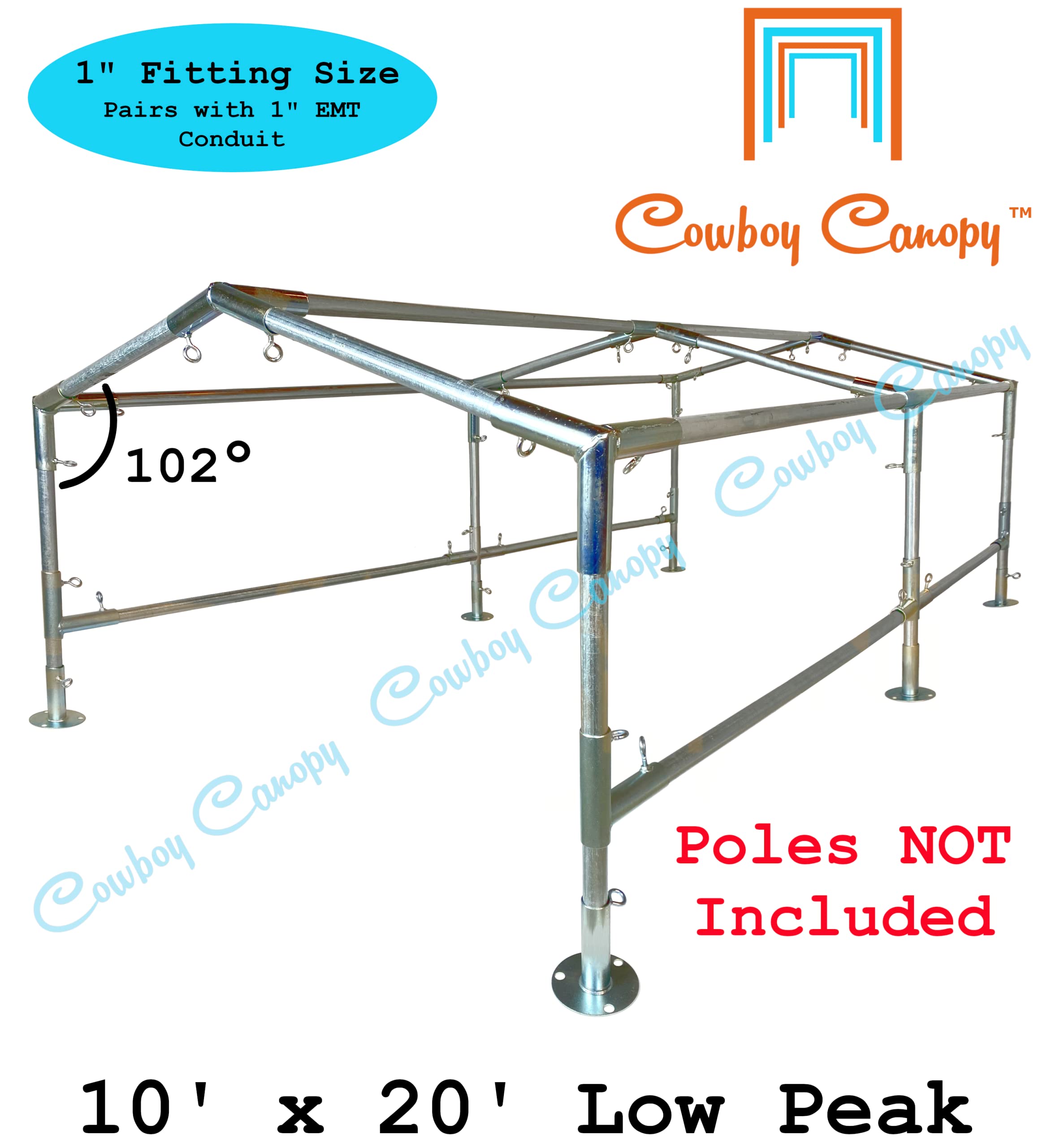 10' x 20' Low Peak Canopy Fittings Kit, DIY Metal Carport Frame Parts, 1" EMT