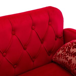 Small Velvet Couch, 55" Accent Sofa, Mid Century Modern Velvet Fabric Couch, Recliner Couch Accent Sofa Loveseat Sofa with Metal Feet, 600 Pounds Weight Capacity (Red, 55")