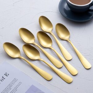 GoGeiLi Matte Gold Dessert Spoon Set, 6.8-inch Stainless Steel Satin Finish Gold Teaspoon, Coffee Espresso Spoon Set of 6, Dishwasher Safe