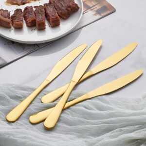 GoGeiLi Matte Gold Dinner Knife Set, 9.4-inch Stainless Steel Satin Finish Gold Dinner Table Knife Set of 6, Dishwasher Safe