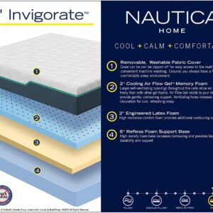 Nautica Home Invigorate 10" Medium-Plush Gel Memory Foam Mattress with Cooling Air Flow and Pressure Relieving Foam Layers, Bed-in-a-Box, Twin White