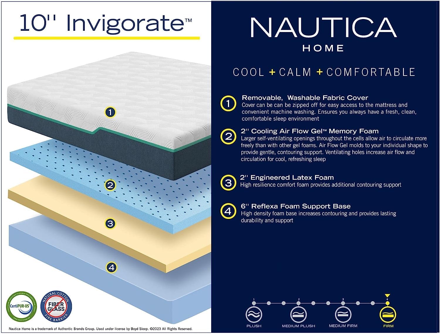 Nautica Home Invigorate 10" Medium-Plush Gel Memory Foam Mattress with Cooling Air Flow and Pressure Relieving Foam Layers, Bed-in-a-Box, Twin White