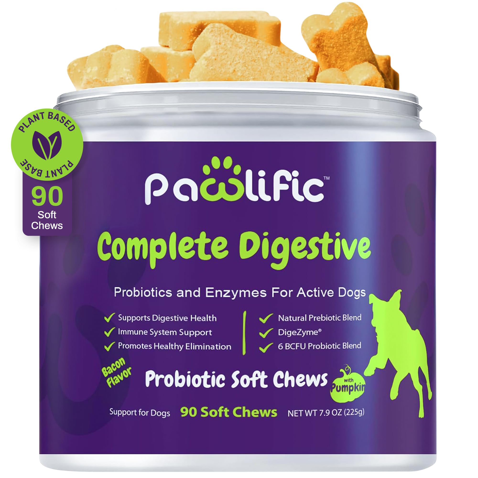 Pawlific Probiotics and Digestive Enzymes for Dogs - Gut Flora, Digestive Health, Diarrhea & Bowel Support - Functional Dog Supplement Soft Chews for Immune System Boost with Pumpkin