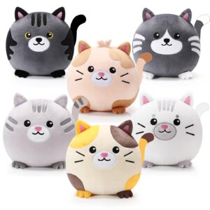 lenwen 6 pcs christmas decor gifts cat plush pillows 8 inch cute kitten stuffed animals bulk soft adorable round cat throw pillow kitten plush pillows for kids christmas birthday gift party bedroom