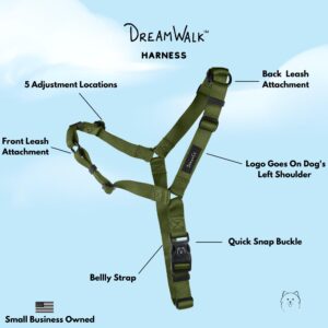 ShawnCo Dream Walk No-Pull Dog Harness- Adjustable, Comfortable, Easy to Use Pet Halter to Help Stop Pulling for Small, Medium and Large Dogs (Olive Green, M)