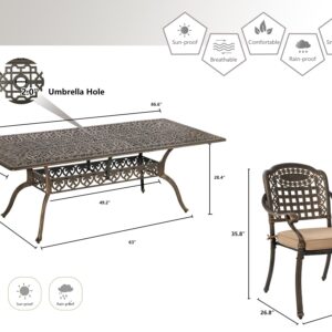 Grepatio 9 Piece Cast Aluminum Patio Furniture Set Outdoor Dining Set Bistro Furniture Set with 8 Armchairs and Dining Table, 8 Cushions for Backyard Garden Poolside (8 Grid Chairs)