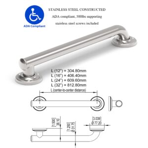 AquaChase Bath Safety Grab Bar, ADA Compliant 500lbs Support, Bathroom Mobility Aid, Stablilization Help for Seniors and Disabled, Rustproof Stainless Steel (24in, Chrome)