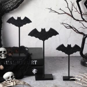 3 Pcs Halloween Standing Table Decor Wood Tiered Tray Table Decorations Ghost Cat Bat Candy Corn Table Centerpiece Tall Block Sign Set for Halloween Party Home (Bat)