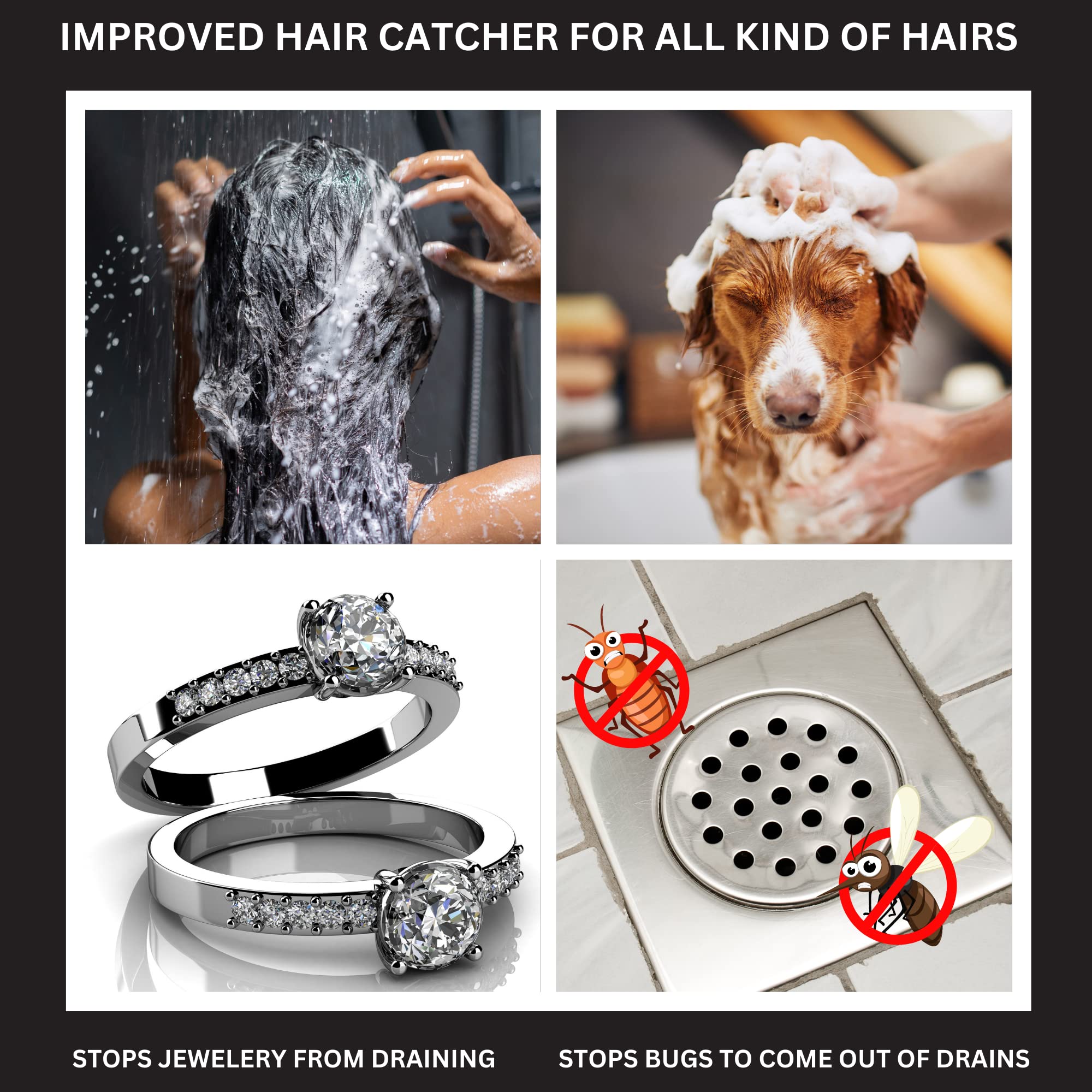 30 Pack, Square 4.1 Inch, Disposable Shower Drain Hair Catcher Mesh Stickers [Improved], Disposable Hair Drain Catcher Stickers, Disposable Drain Covers for Shower